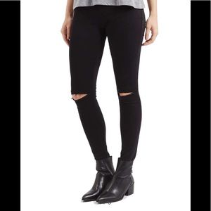 Topshop Leigh black moto ripped knee jeans